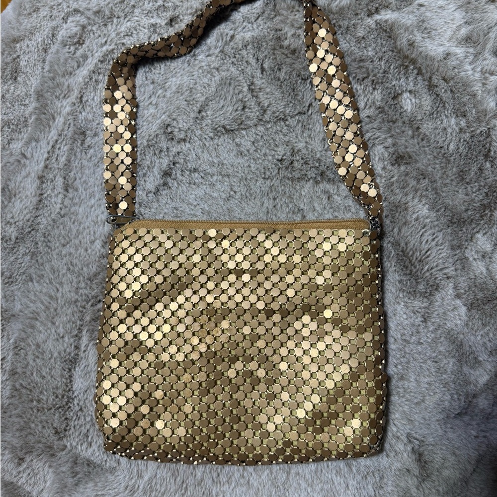 Vintage Gold Metallic Mesh Evening Shoulder Bag